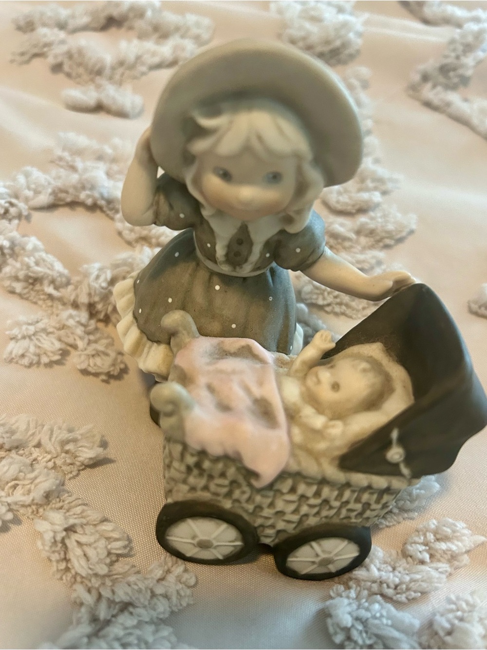 Kim AndVintage-Inspired Porcelain Girl with Baby Pram Figurine - Cream and Brown